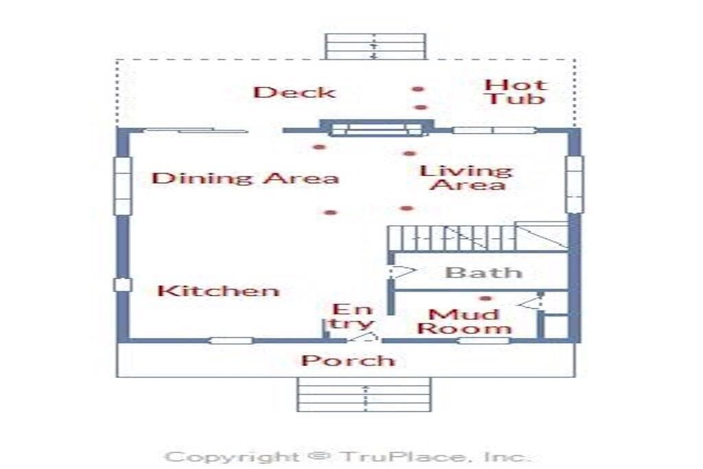 This thoughtfully designed floor plan showcases your vacation retreat's open layout with kitchen, dining, and living areas flowing seamlessly together.