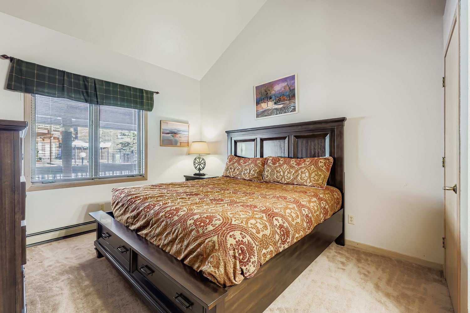 Sink into your comfortable bed with rich paisley linens and enjoy mountain views through your window.