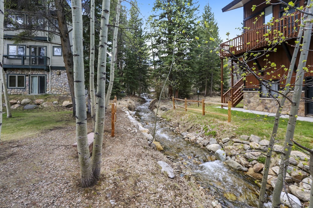 Mountain properties with natural creek and aspen trees create a serene riverside setting.