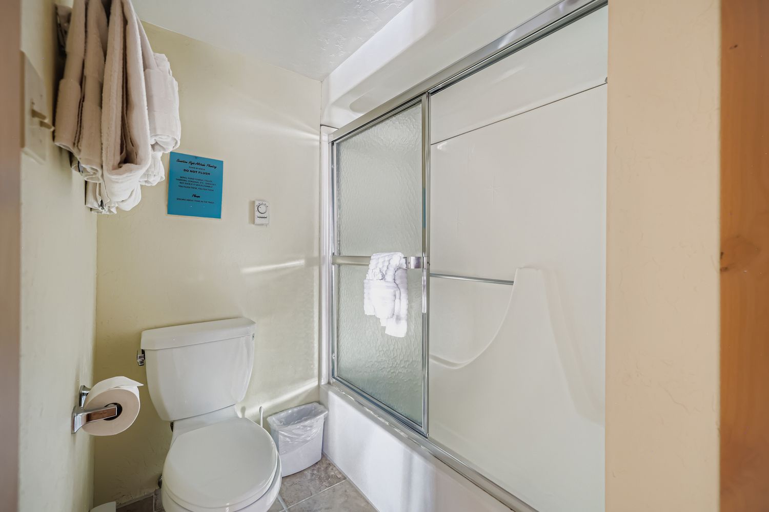 Refresh in your private bathroom with full-sized tub and fresh towels ready for your stay.