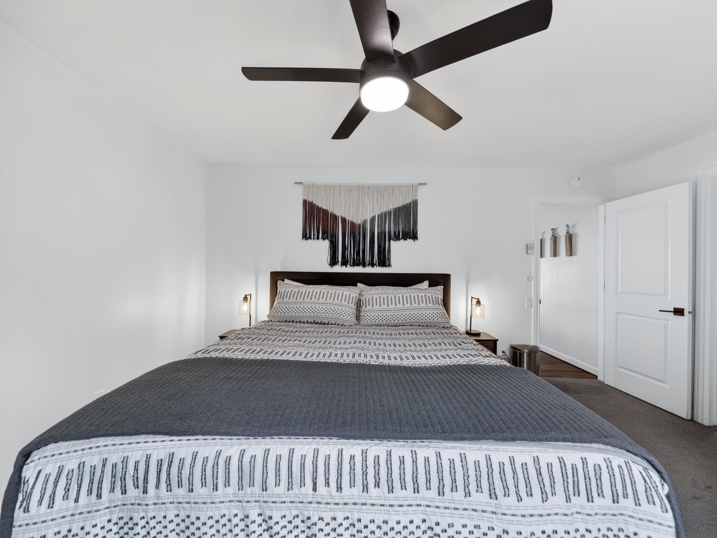 Relaxing primary bedroom with king bed