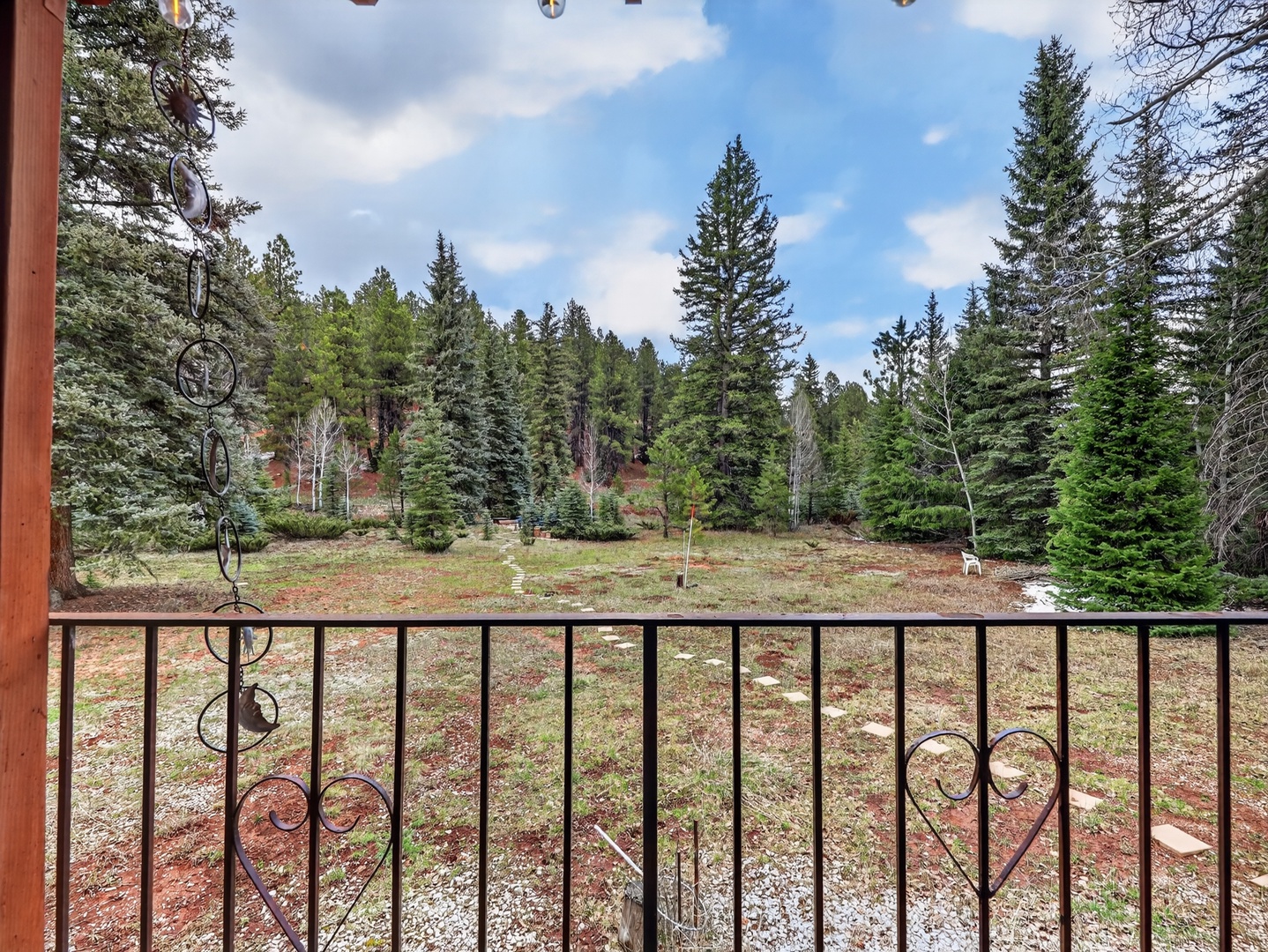 View from the deck, peaceful forest setting with privacy and natural beauty