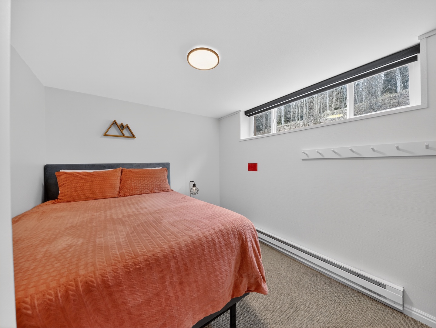 Private lower-level bedroom—perfect for quiet rest away from the main living area