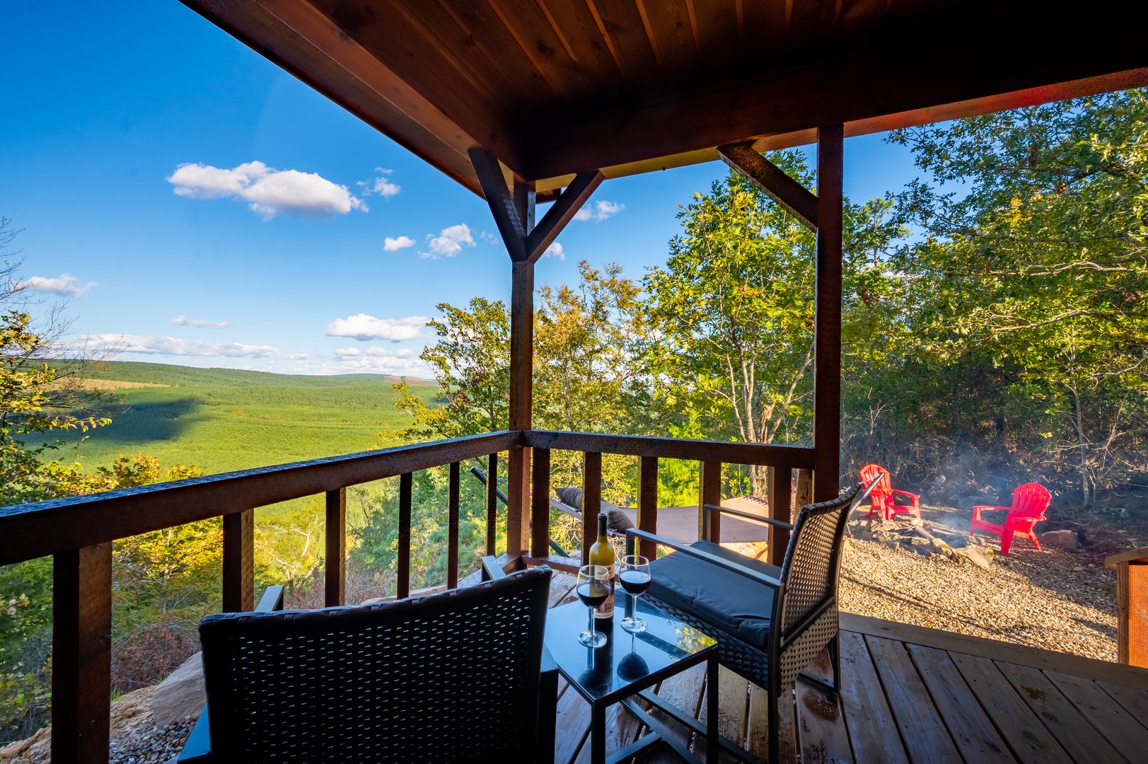 Savor sunset wine on your private deck with sweeping mountain views, then gather around the fire pit for starlit evenings.