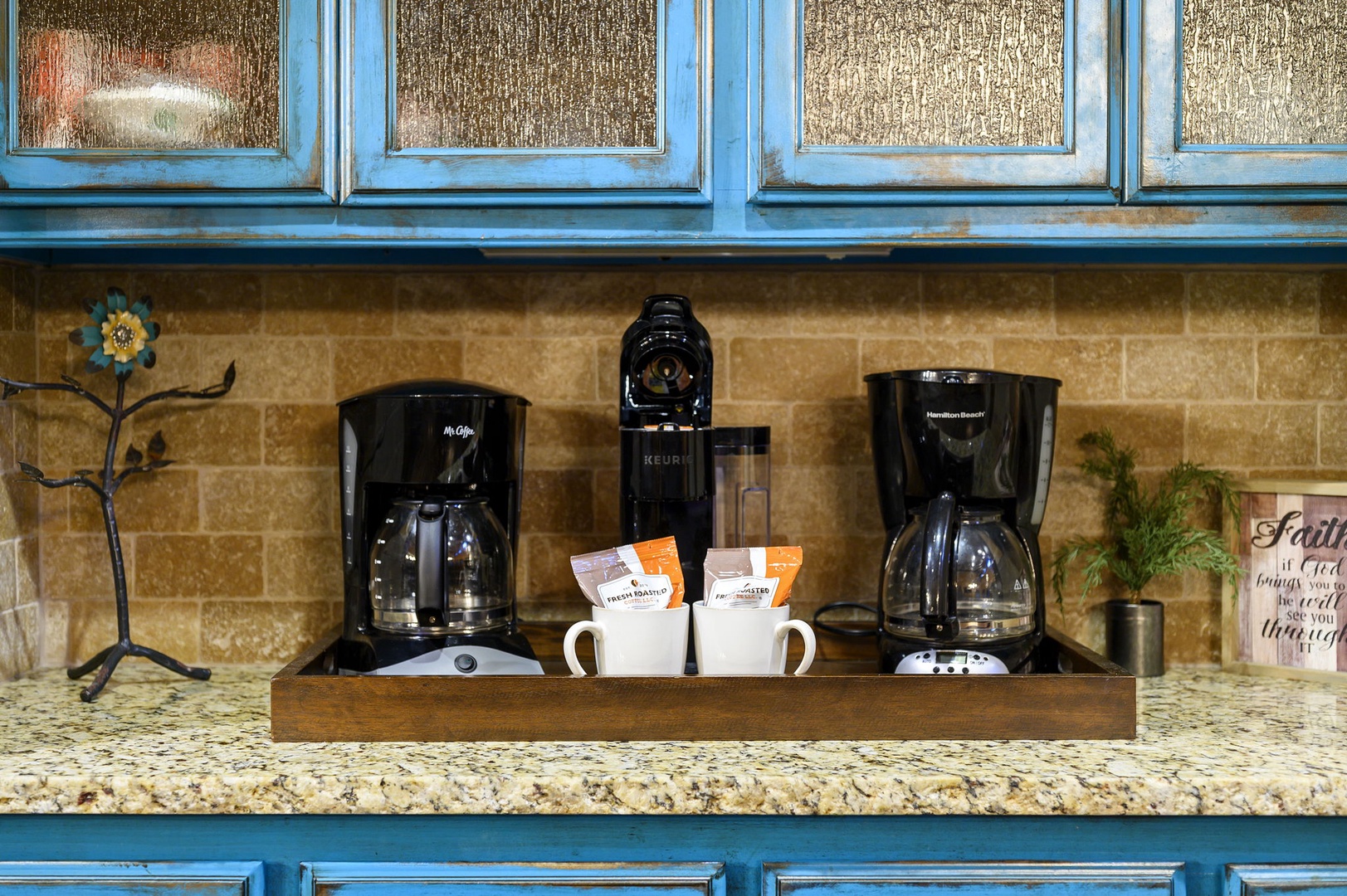 Start your mornings right with a dedicated coffee station featuring multiple brewing options—your personal café awaits.