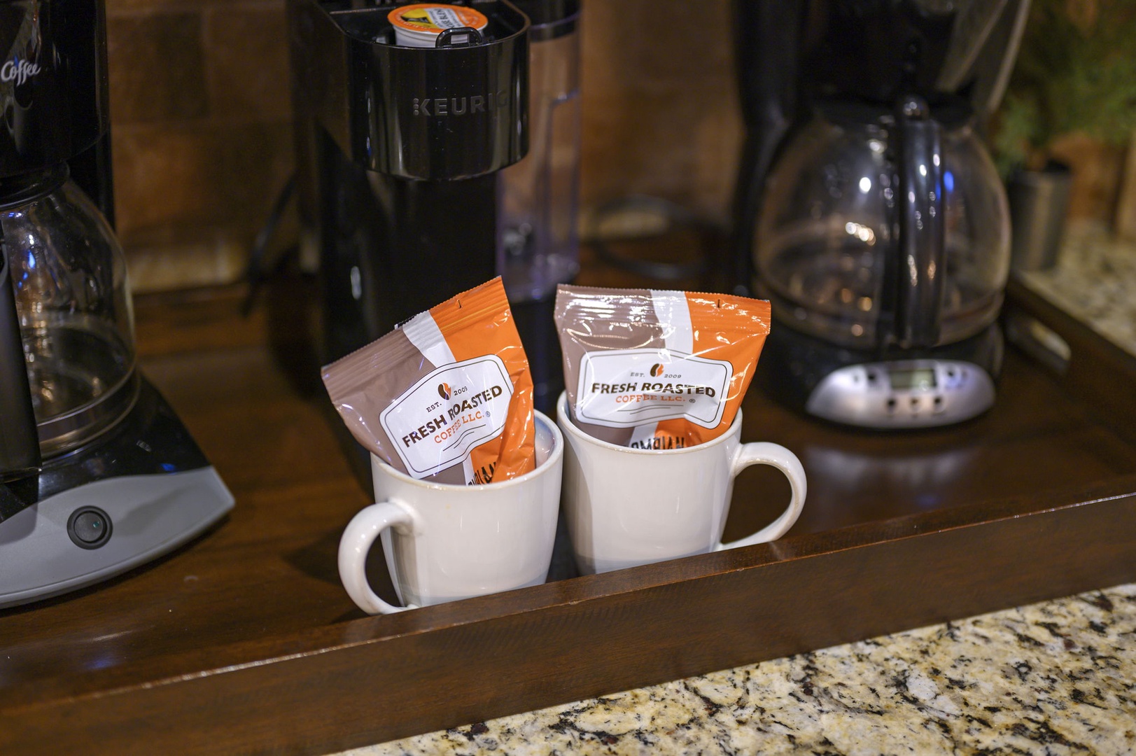 Start your mornings right with fresh coffee at your fingertips—your personal Keurig and premium roasted pods await.