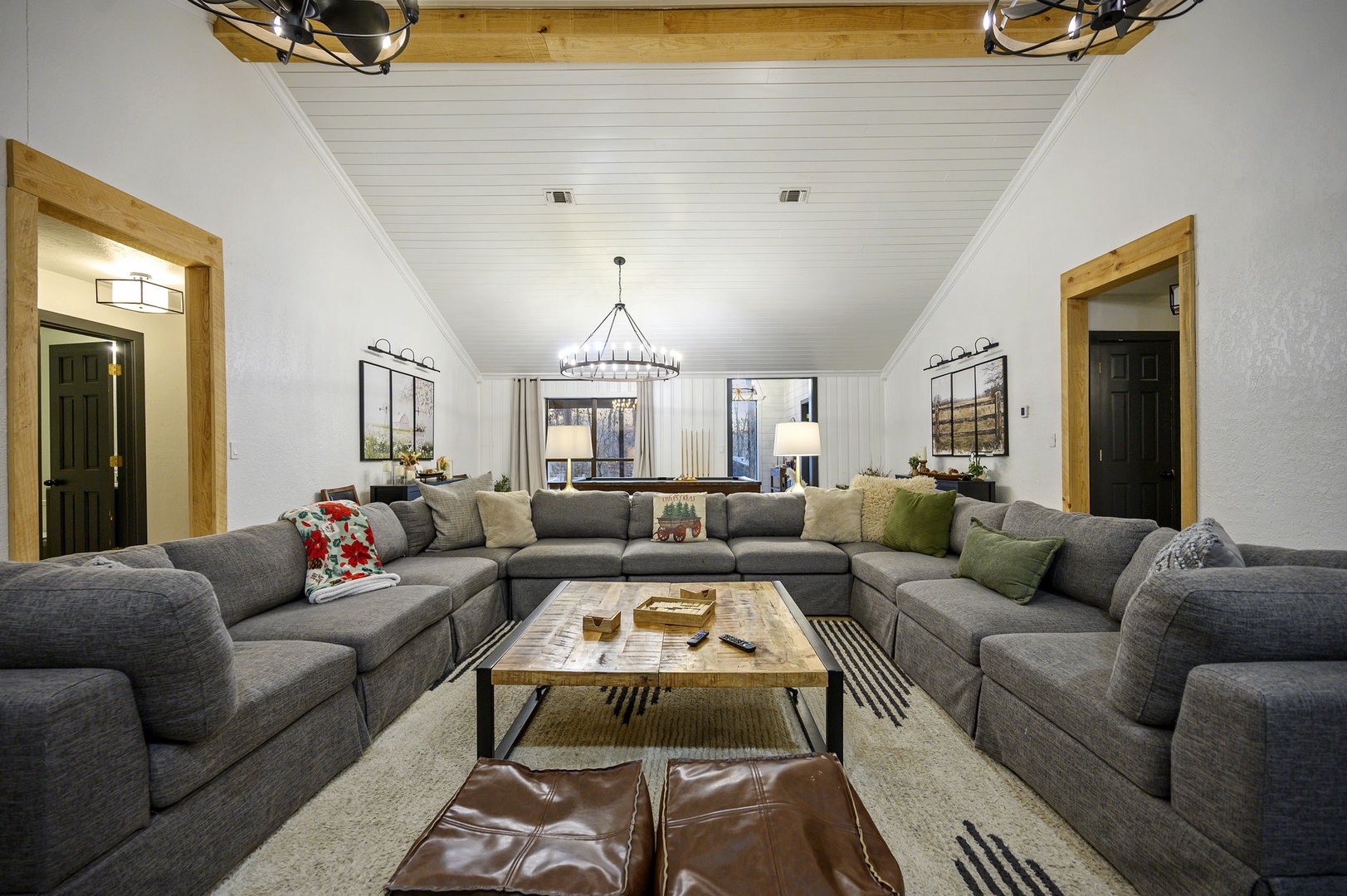 Sink into this spacious U-shaped sectional where your entire group can gather for cozy movie nights and memorable conversations together.