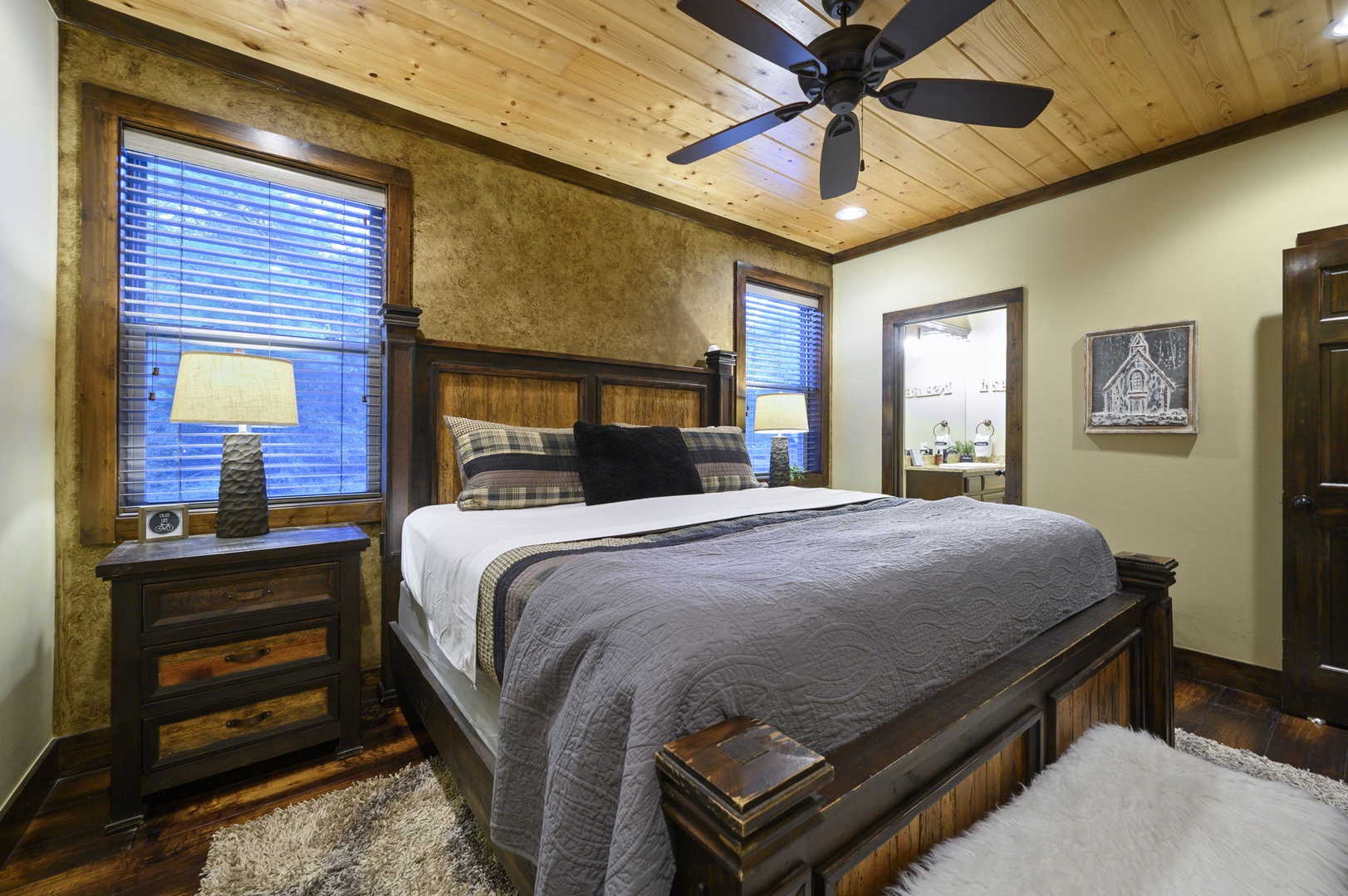 Slip into your cozy retreat featuring rustic wood details, plush linens, and charming mountain-inspired decor that makes unwinding effortless after a day of adventure.