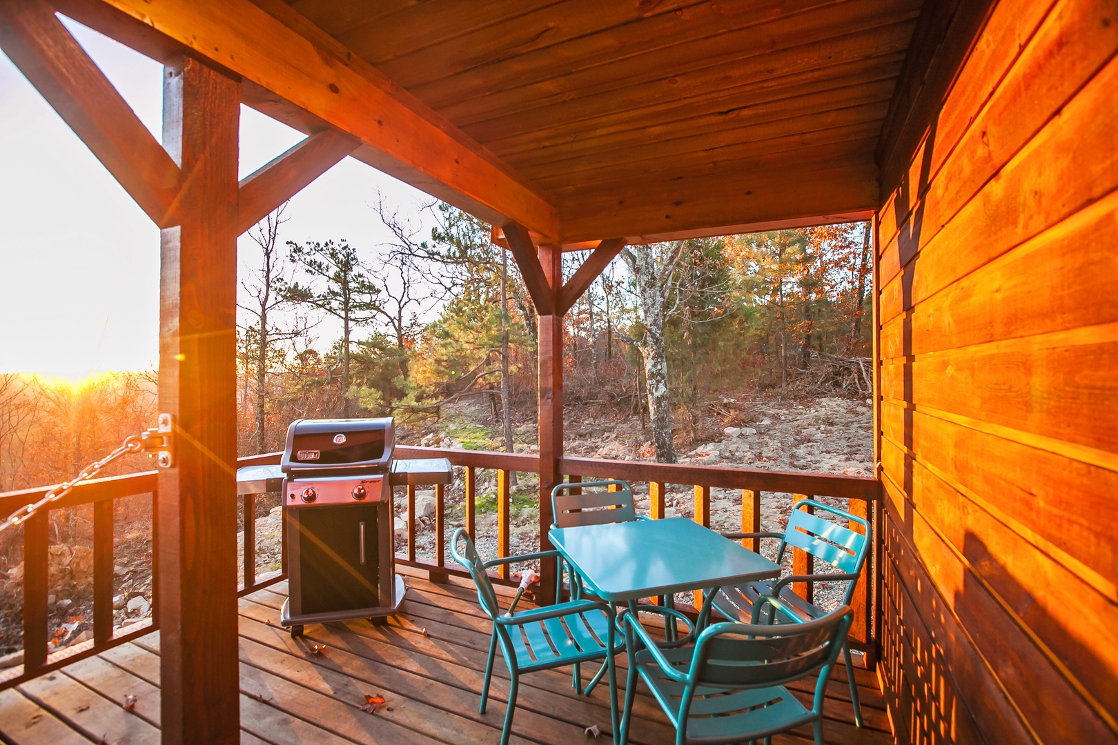Savor golden sunset views from your private covered deck, complete with BBQ grill and outdoor dining for memorable evenings.