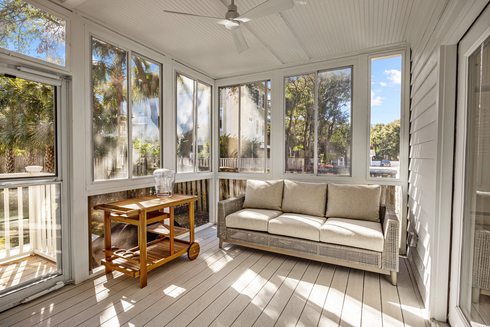 Relax in your private screened porch where gentle breezes and dappled sunlight create the perfect spot for morning coffee or evening wine.
