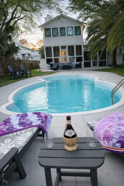 Poolside relaxation at sunset not usable format