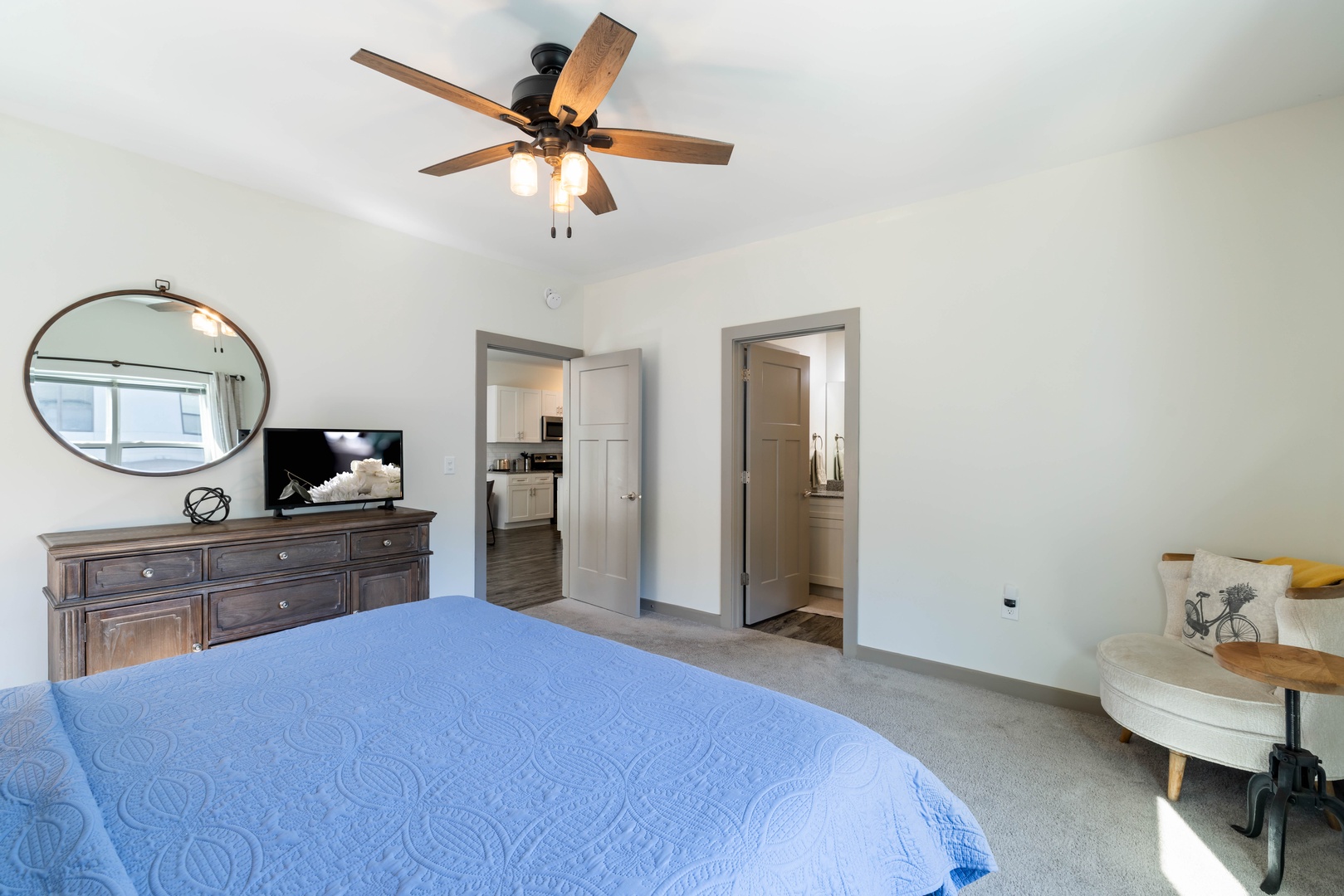 The attached master bathroom provides added privacy and convenience throughout your stay.