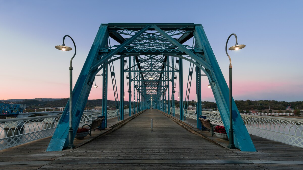 Sunset views and river breezes on the historic Walnut Street Bridge.
