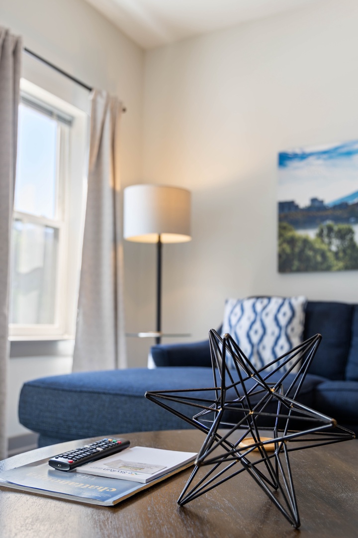 Whether you're enjoying your morning coffee or winding down for the evening, this living space feels like your home away from home.