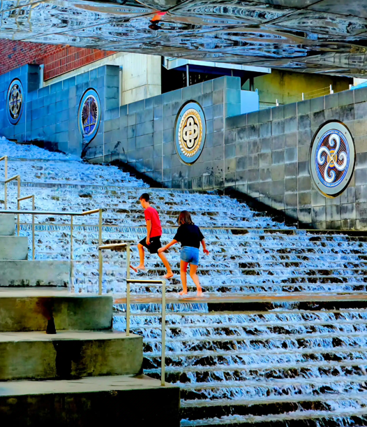 Water steps near the Aquarium. Fun for kids and adults alike.
