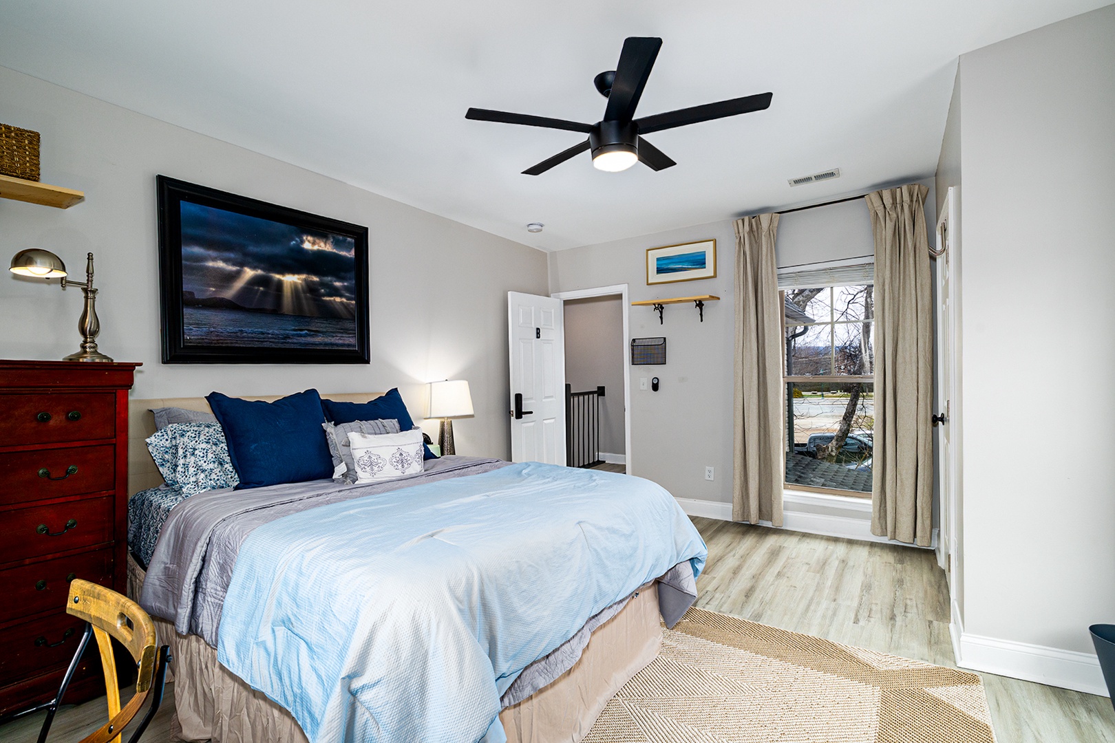 Private bedroom with black out curtains