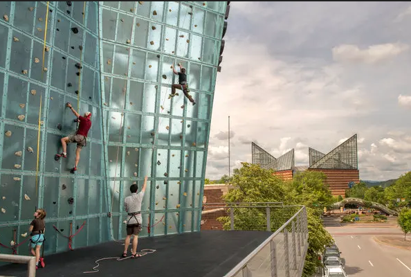 See the city from a different view with rock climbing down town.