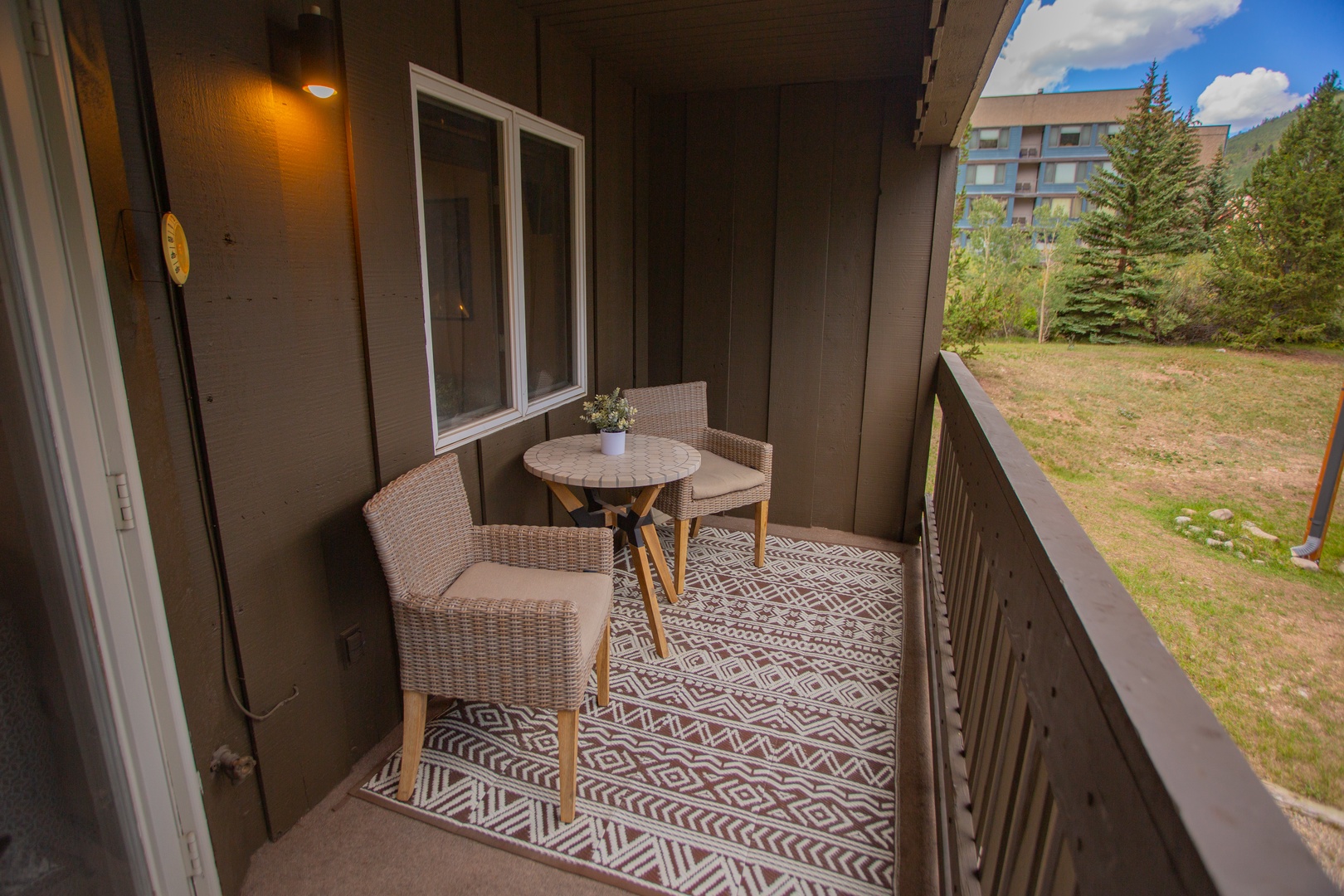 Step onto your private balcony for morning coffee with mountain views and fresh alpine air—your perfect retreat after a day of adventure.
