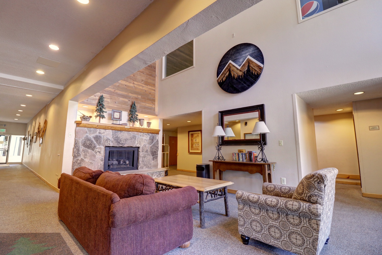 Unwind in this welcoming communal lounge where you can curl up by the stone fireplace with a book or chat with fellow travelers.