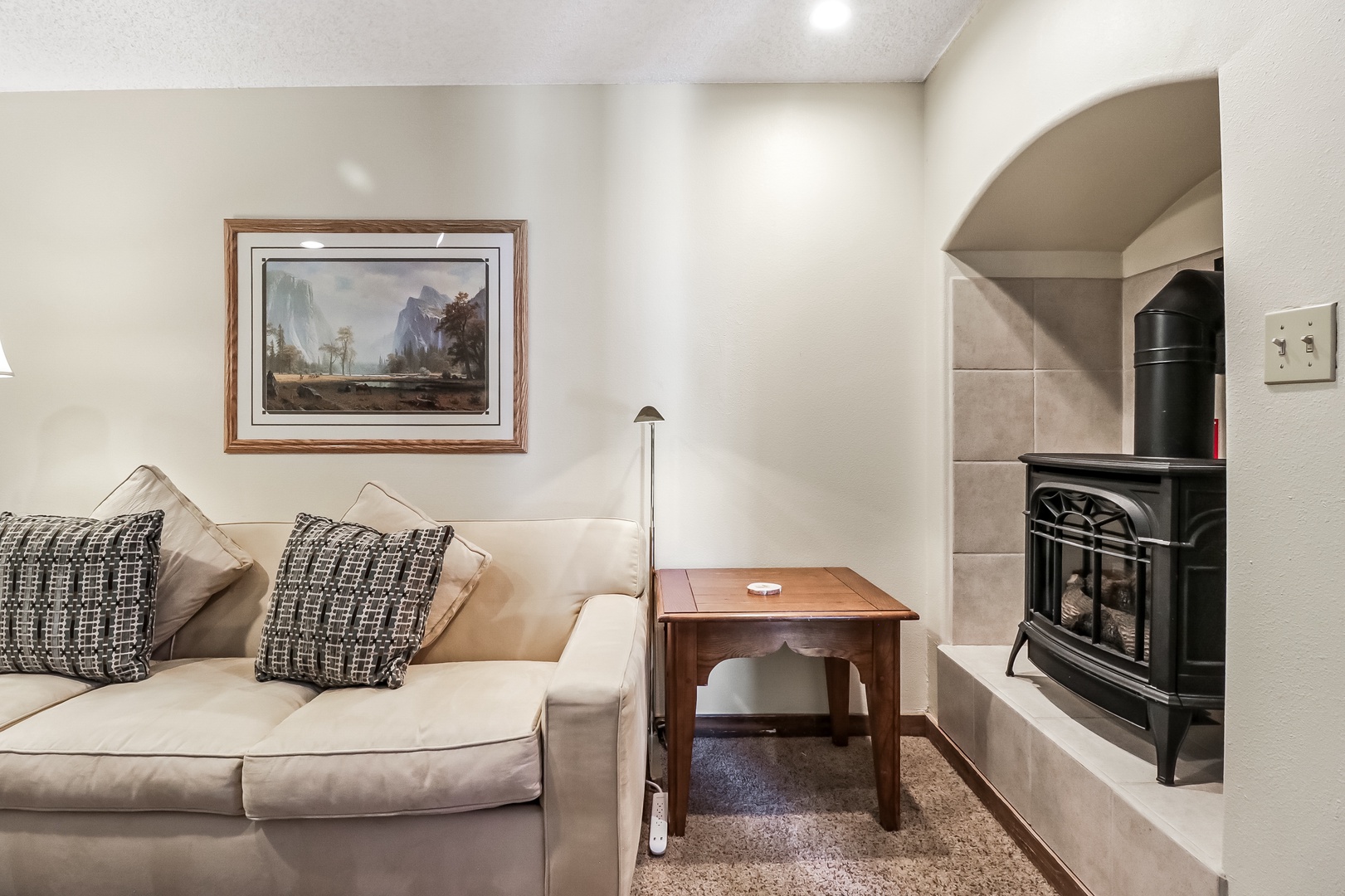 Curl up on the plush sofa by your private fireplace and let the warmth embrace you after a day of exploring.