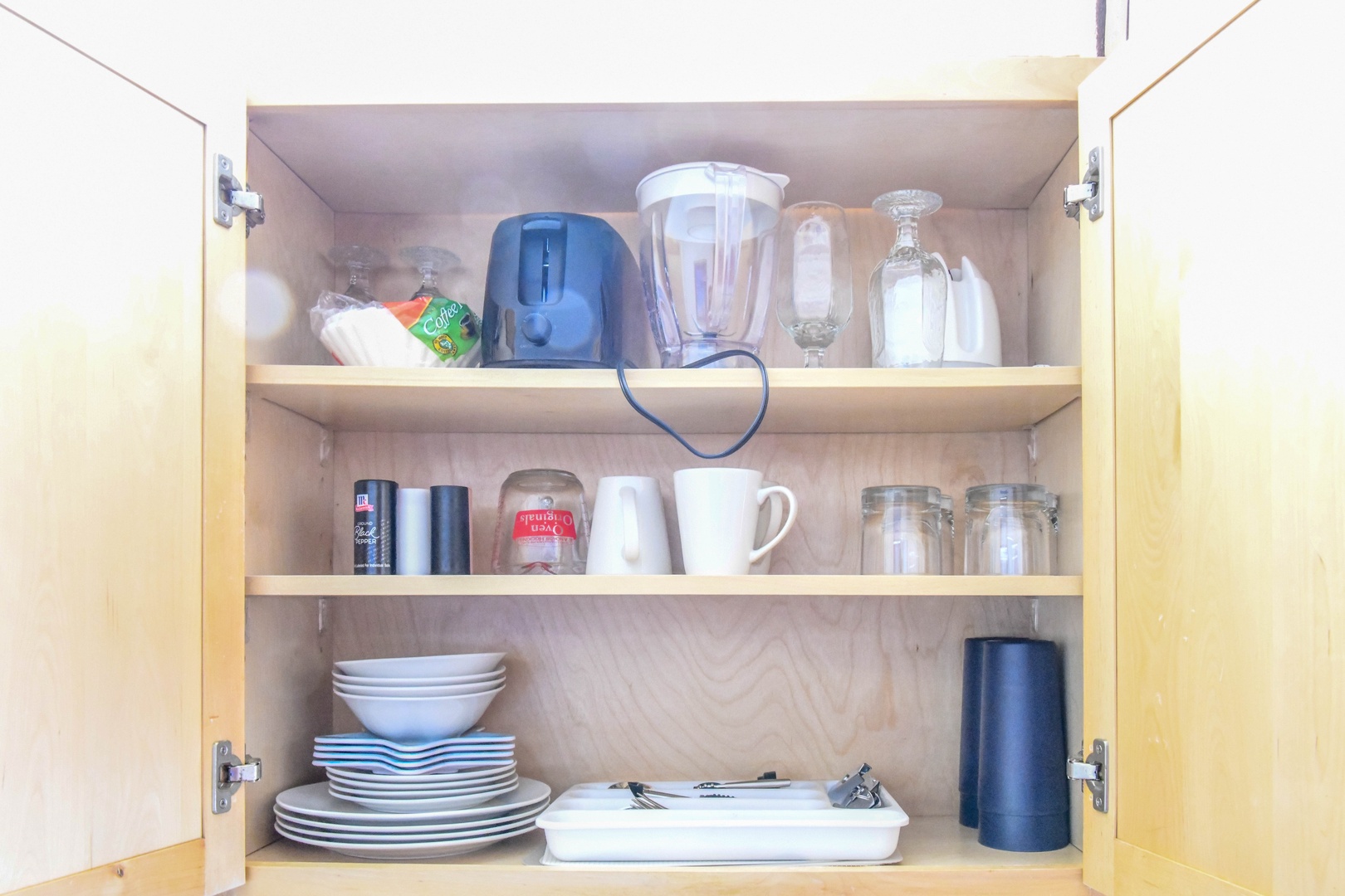 Your kitchenette is thoughtfully stocked with everything you need to prepare meals, from glassware and dishes to a blender and coffee essentials.