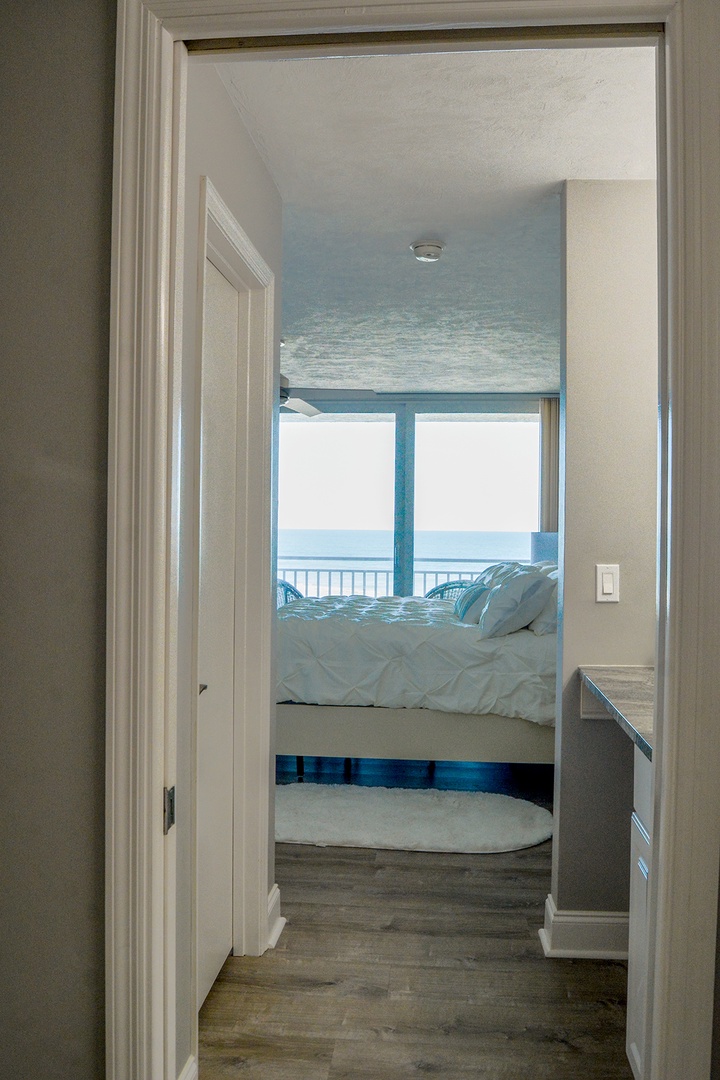 Wake up to stunning ocean views from your bedroom, where the sea becomes your morning backdrop through floor-to-ceiling windows.