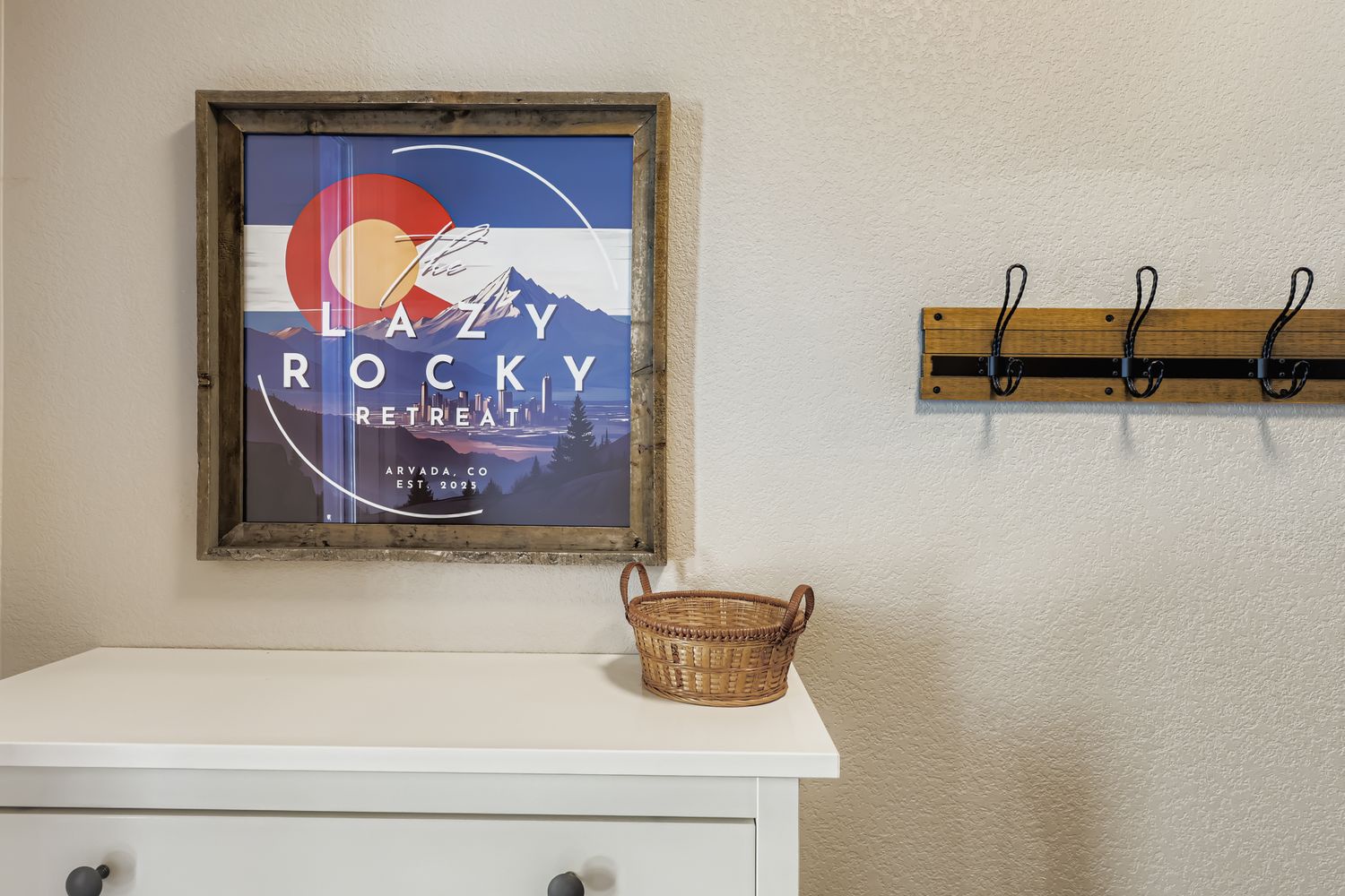 Hang your gear on the rustic wooden hooks and settle in—your Colorado retreat awaits.