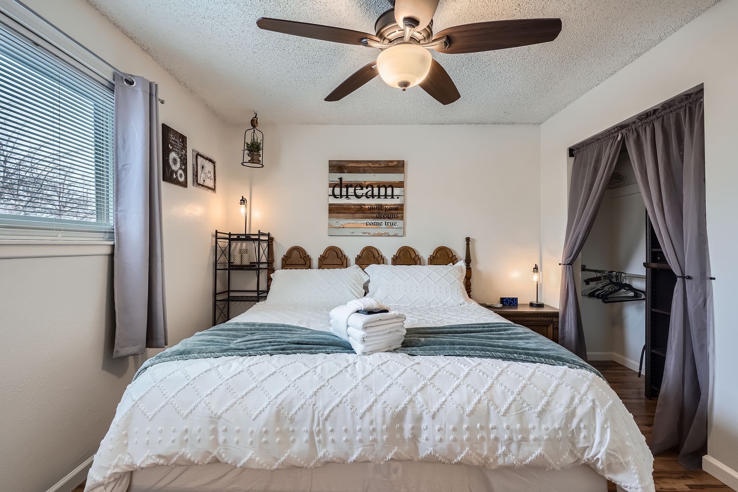 Drift off to dreamland in your serene bedroom, where fresh linens await and soft lighting invites you to unwind after a day of exploring.