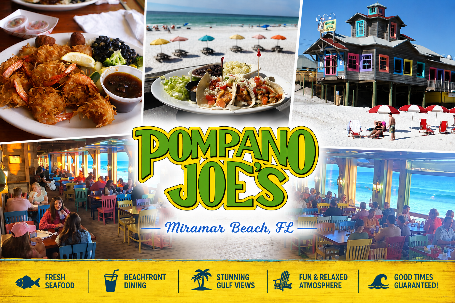 Pompano Joe's on Miramar Beach offers fresh seafood, beachfront dining, and stunning Gulf views with a fun, relaxed atmosphere guaranteed.