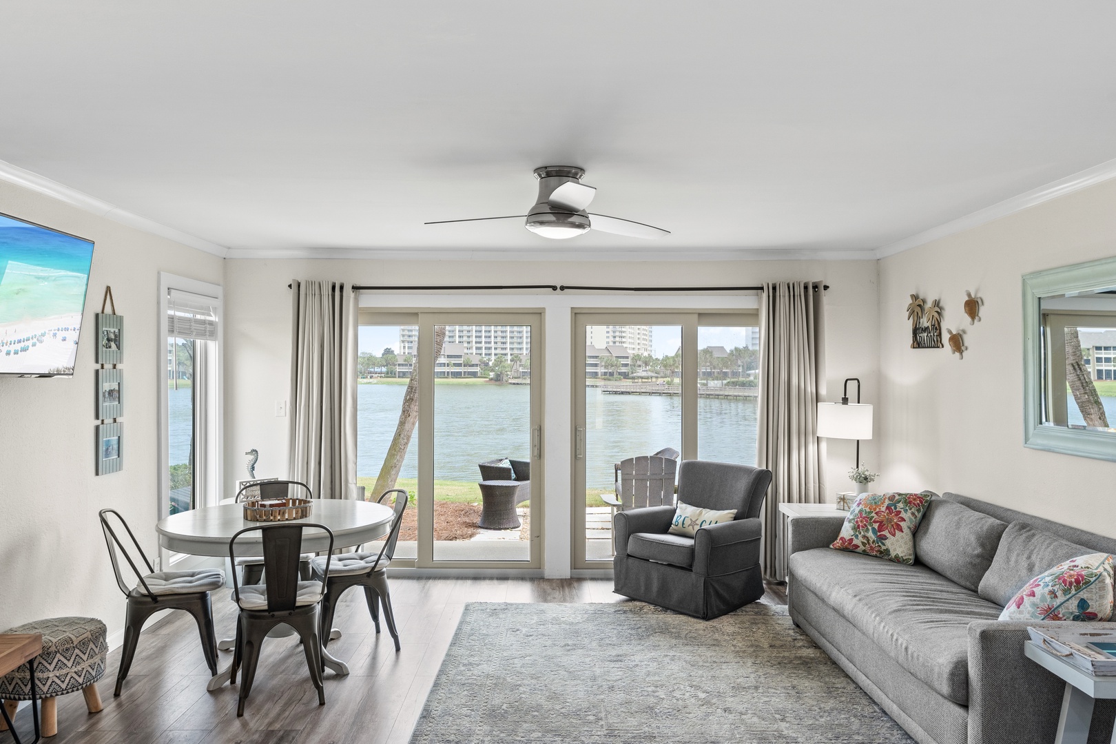 Relax in your bright living space with stunning waterfront views right outside your door.