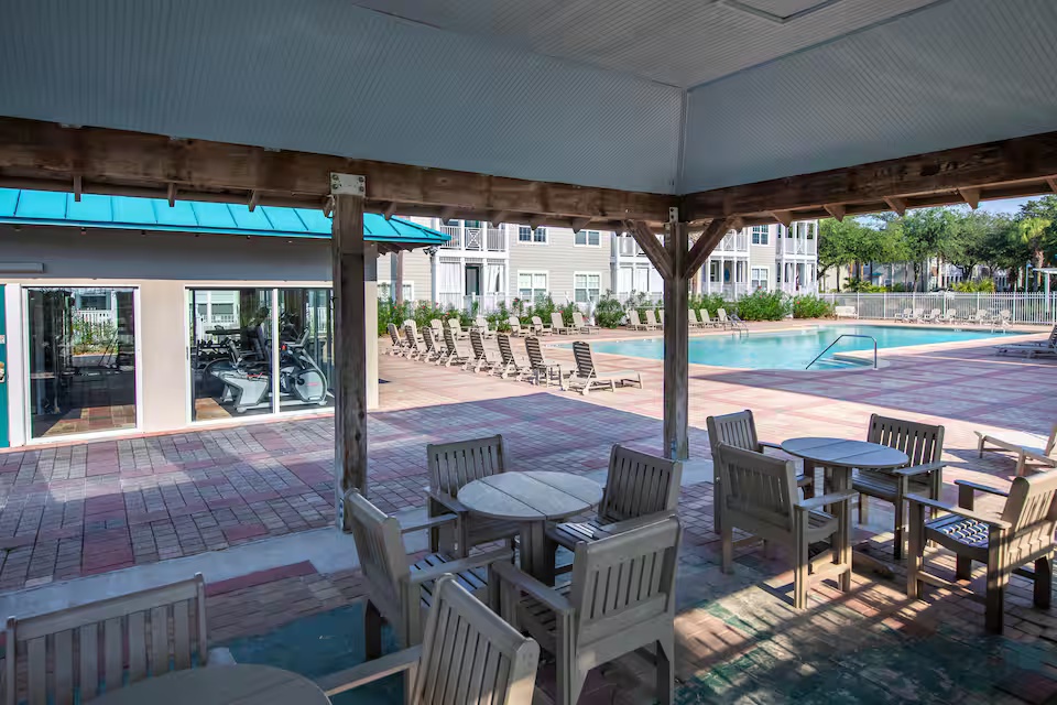 Relax poolside beneath the shaded pavilion at The Village of Blue Mountain Beach Pool Area. With comfortable seating and a resort-style atmosphere, it’s the perfect place to unwind after a beach day along 30A.