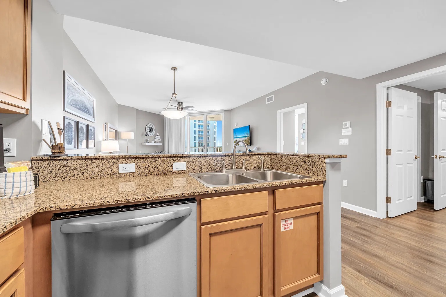 Your modern kitchen features granite countertops, stainless steel appliances, and an open layout perfect for preparing meals while staying connected.