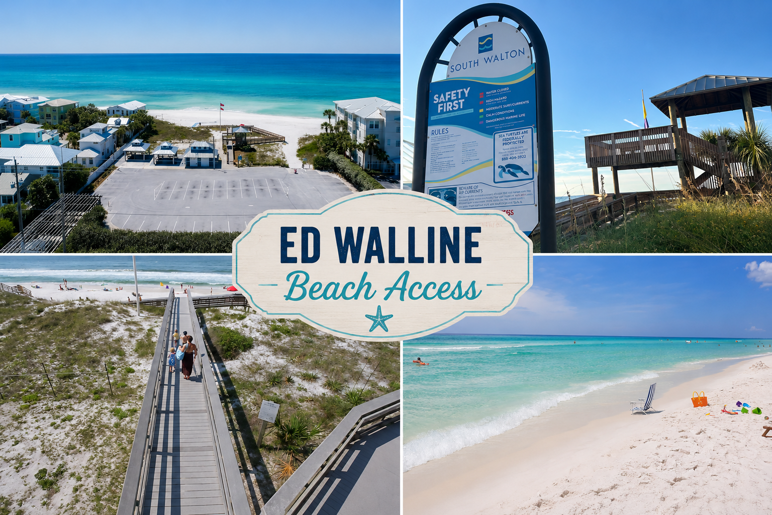 Ed Walline Regional Beach Access is a favorite public beach destination along Scenic 30A in Santa Rosa Beach. Conveniently located across from Gulf Place, it offers easy access to the beach, nearby shopping, dining, entertainment, and local attractions.