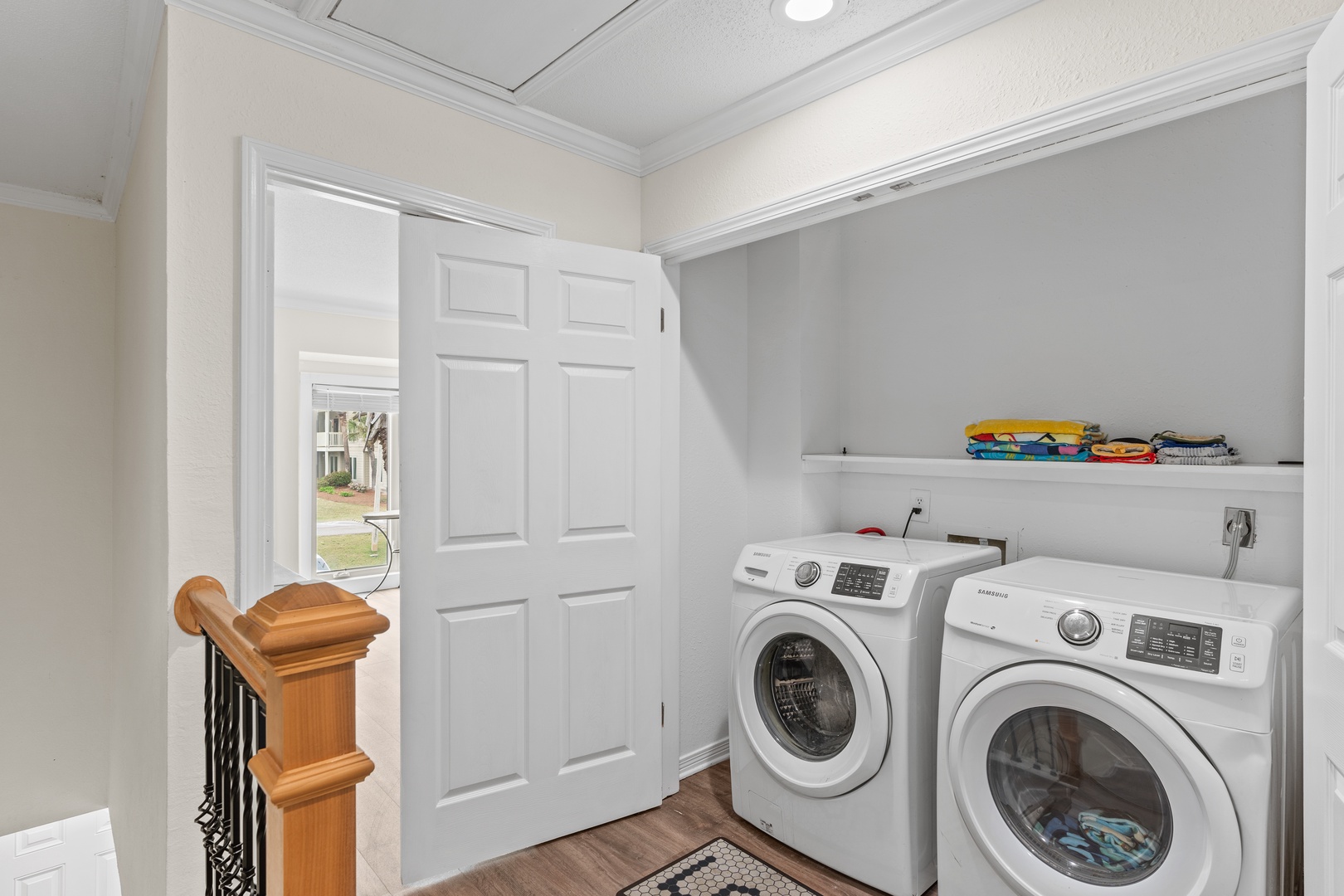Your private laundry room keeps everything fresh and convenient, with high-end appliances and built-in storage for all your vacation needs.