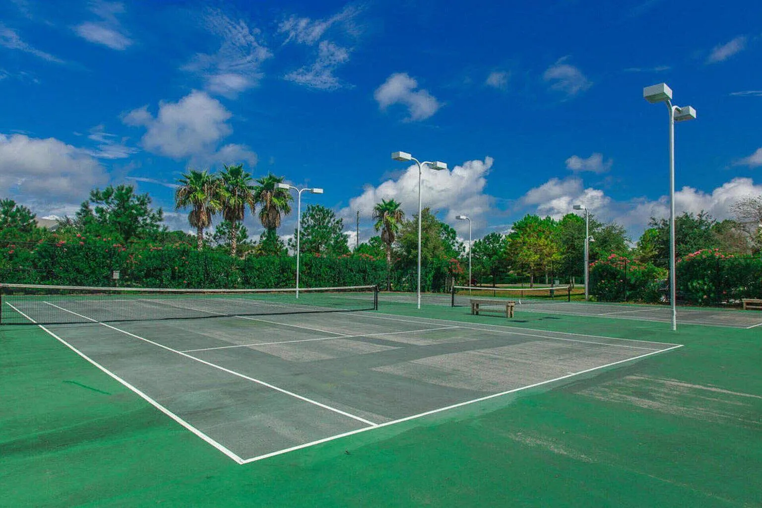 Professional tennis courts with night lighting await your competitive matches or casual practice sessions under tropical palms.