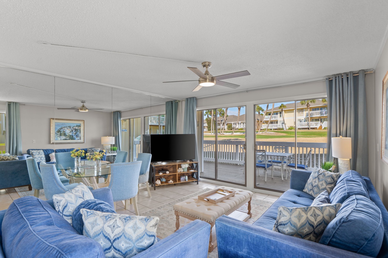 Overlooking the golf course in Destin, Florida, this bright coastal retreat offers relaxing views, comfortable living spaces, and easy access to white-sand beaches, dining, golf, and local attractions along the Emerald Coast.