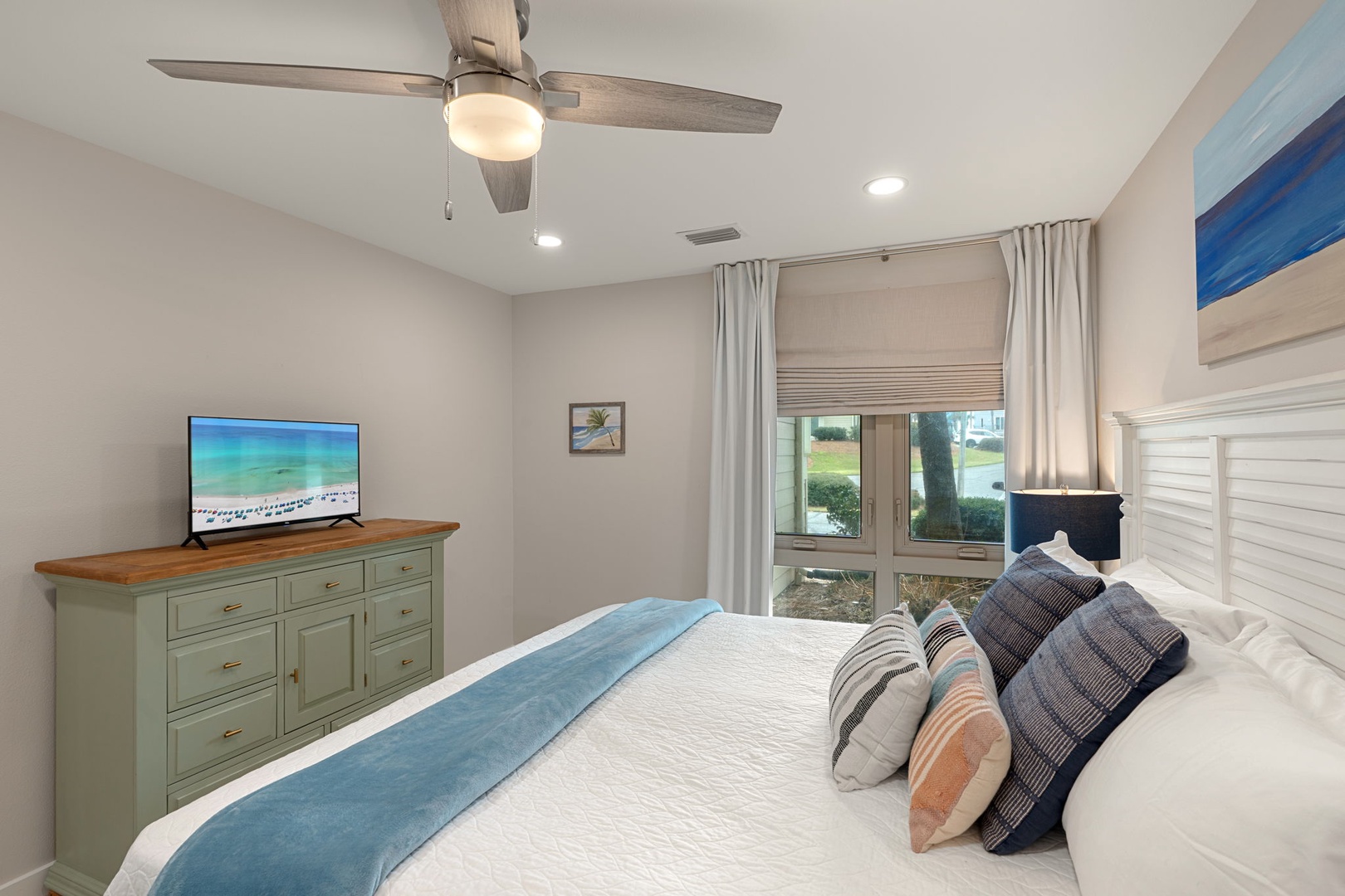 Coastal King Bedroom with Roku TV