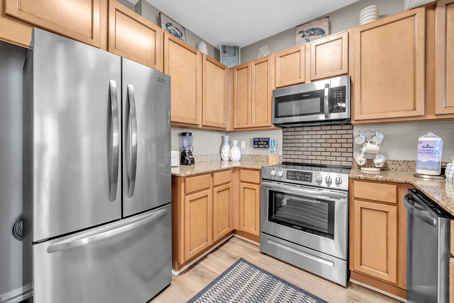 Your fully equipped kitchen features stainless steel appliances and granite counters, perfect for preparing memorable meals during your stay.