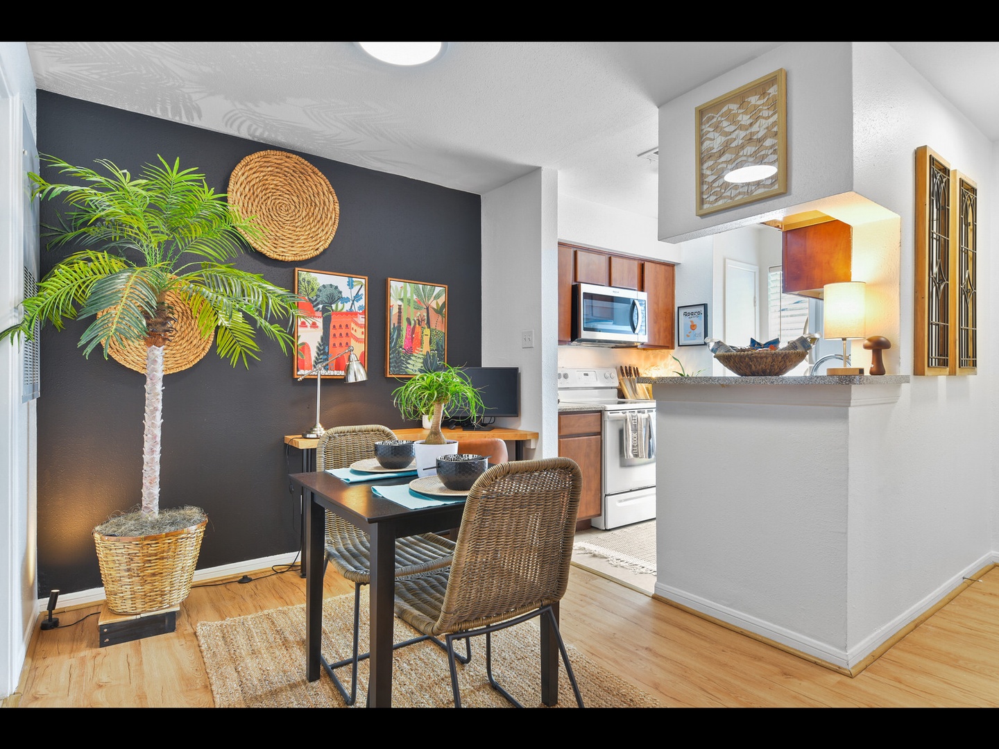 Warm kitchen nook with natural light and style