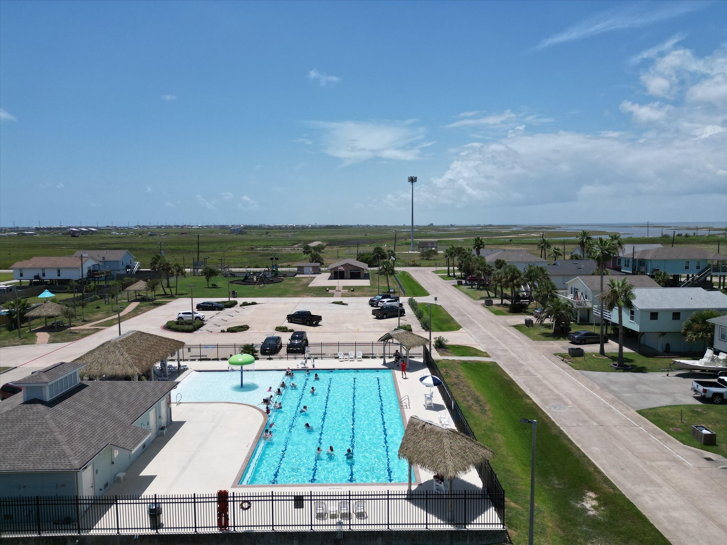 Aerial view of the property's sparkling community pool.