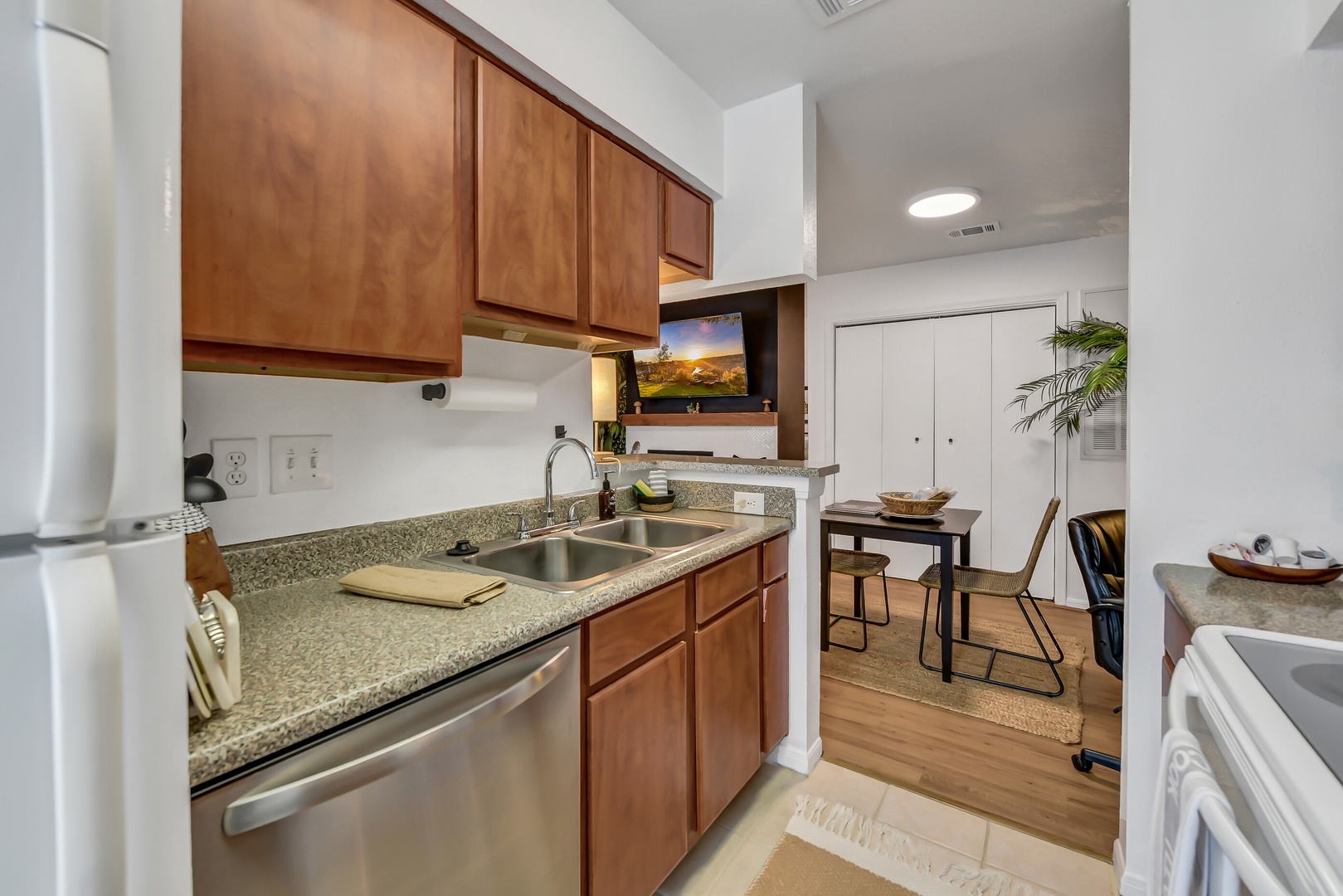 Fully equipped kitchen with modern stainless appliances