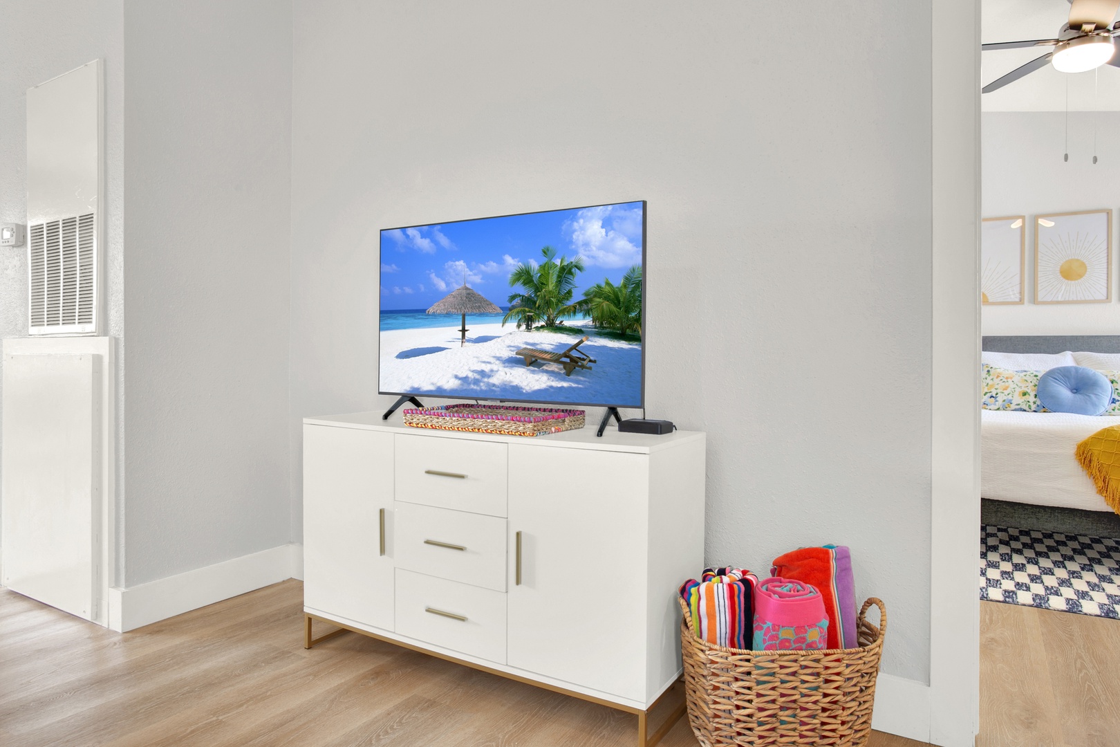 Cozy entertainment corner near beach essentials