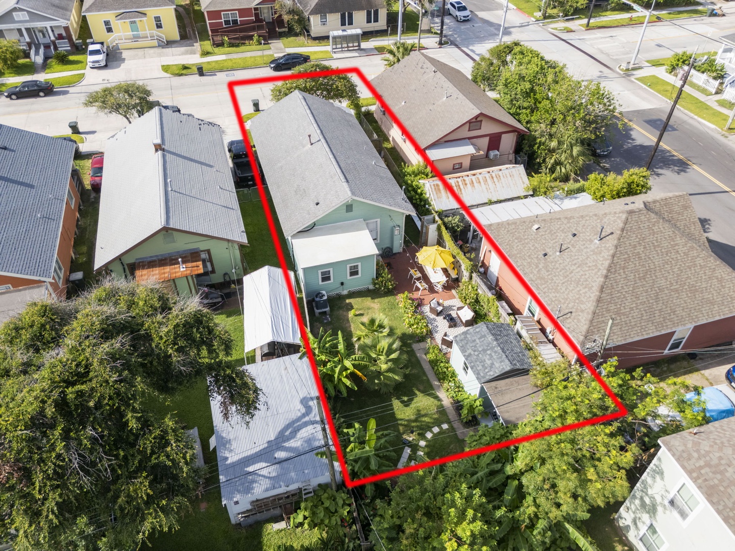 Aerial view of the property highlighted.