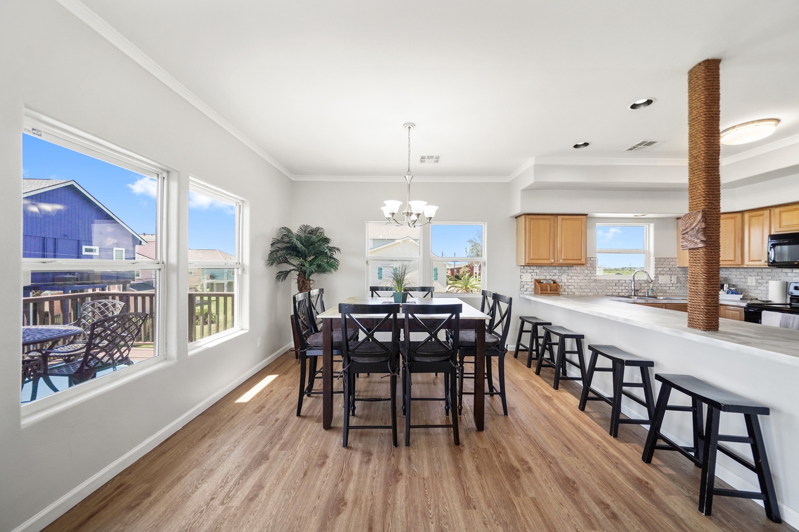 Coastal living with dining and kitchen flow