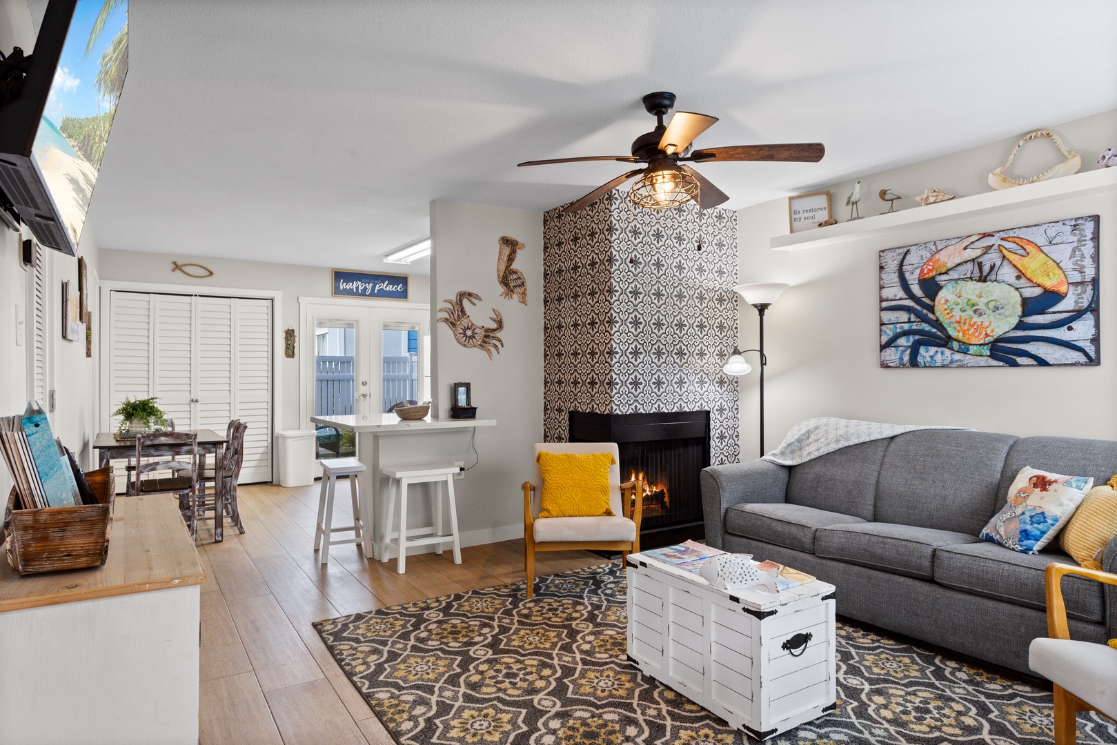 Coastal charm with fireplace and comfort