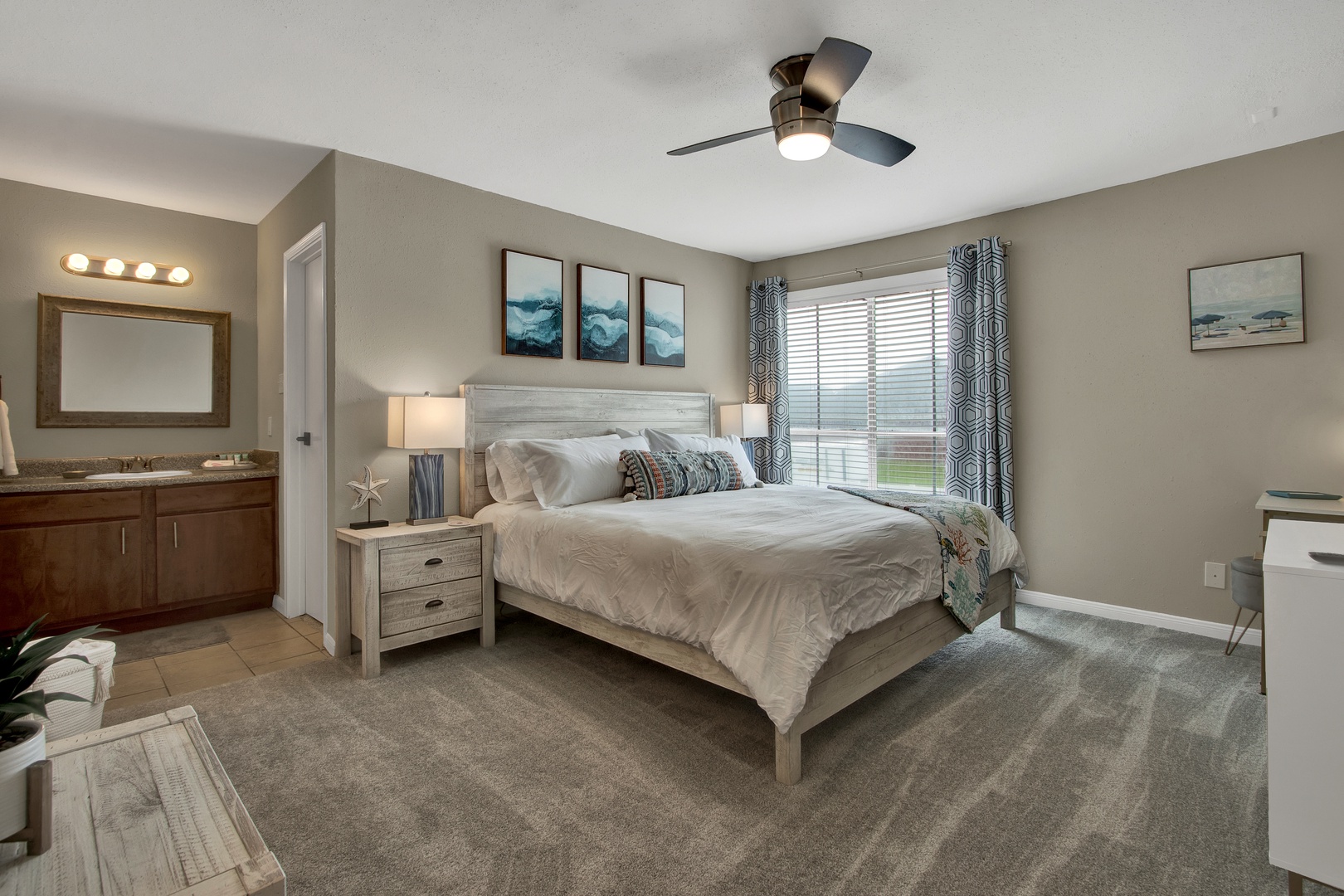 Soft linens and modern style for restful nights.