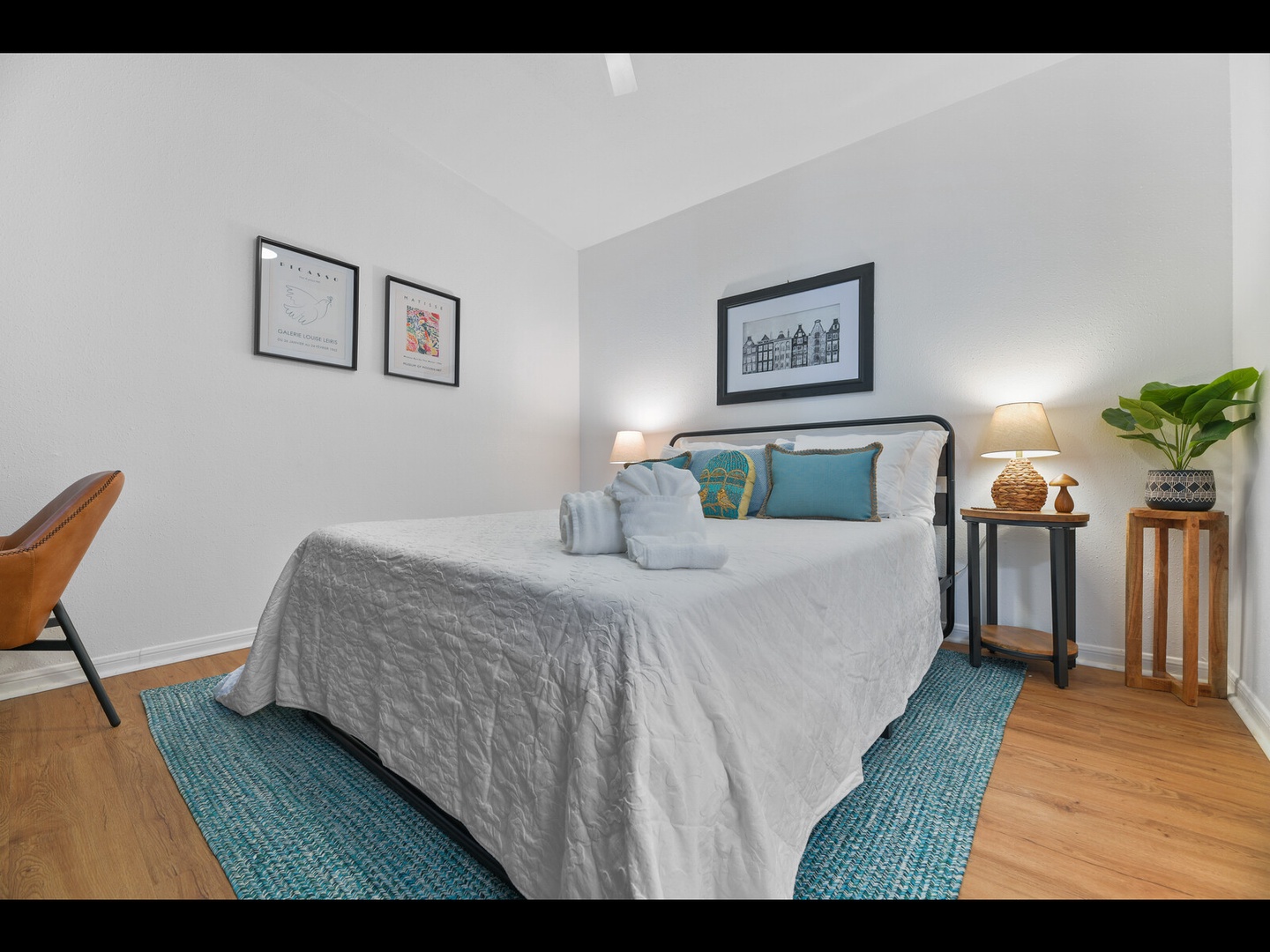 Relax in a cozy bedroom with charming touches