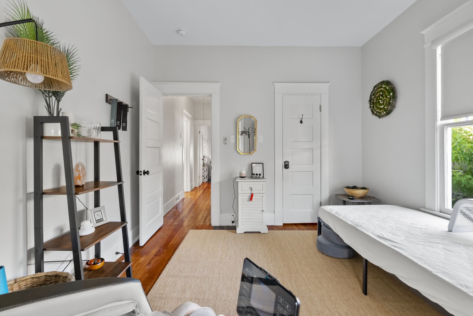 Private spa with infrared sauna and massage chair.