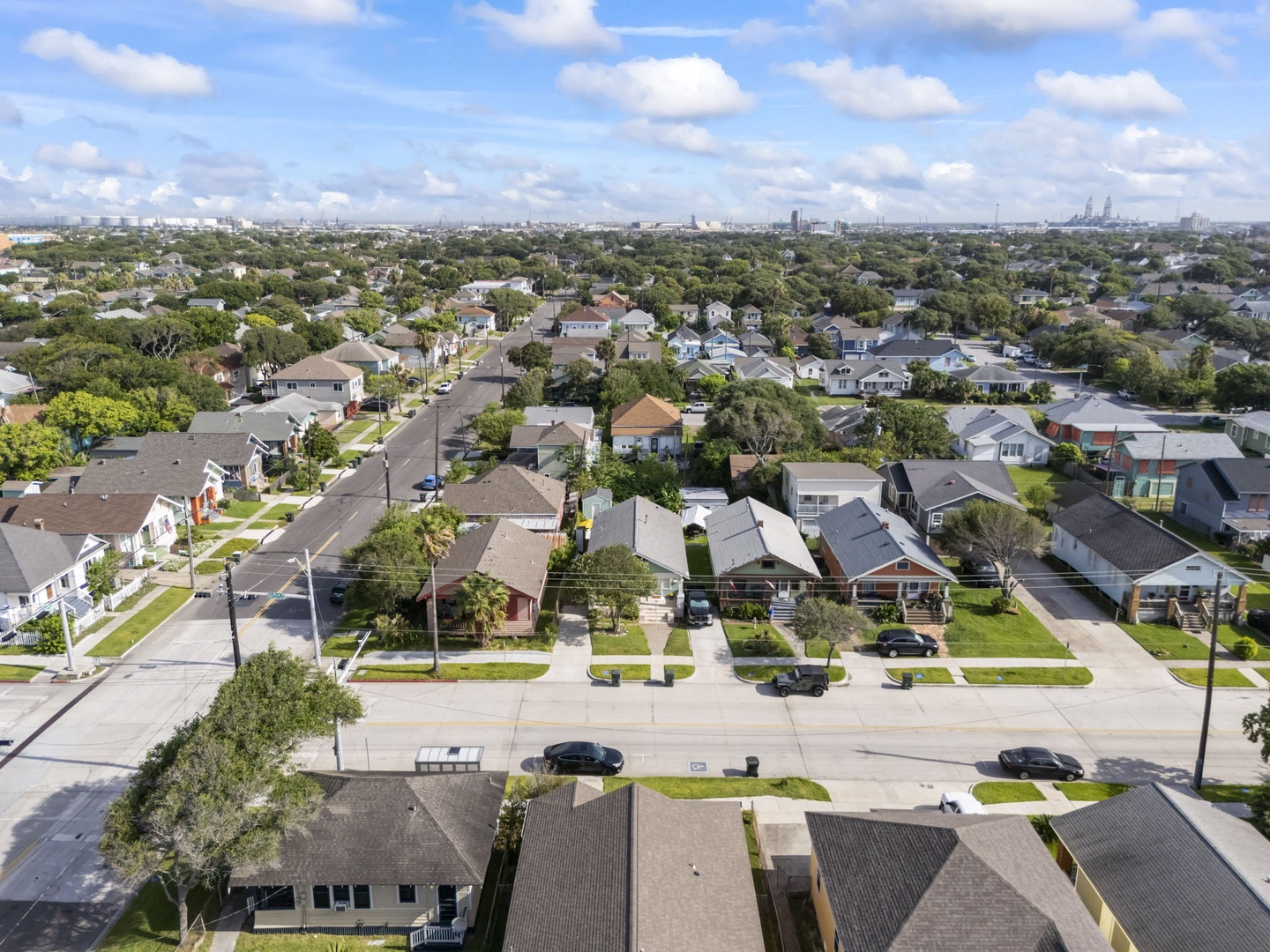 Aerial view, central location just steps from beach.