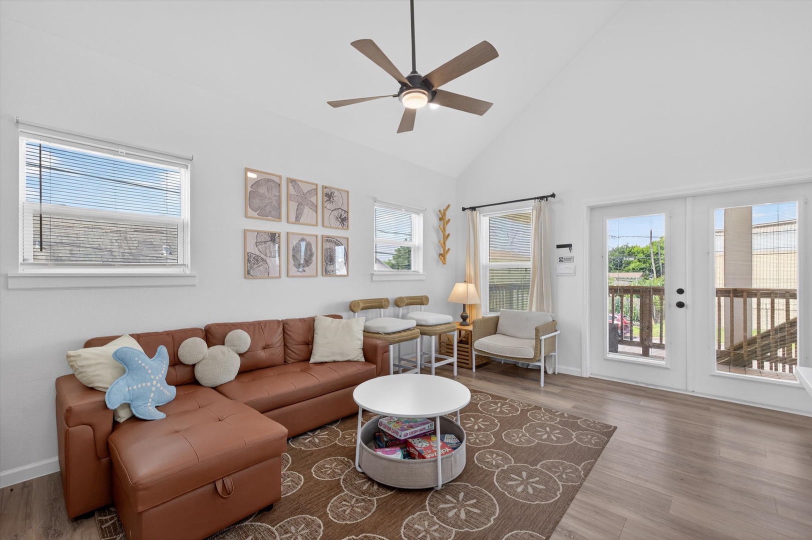 Bright living room with family friendly games